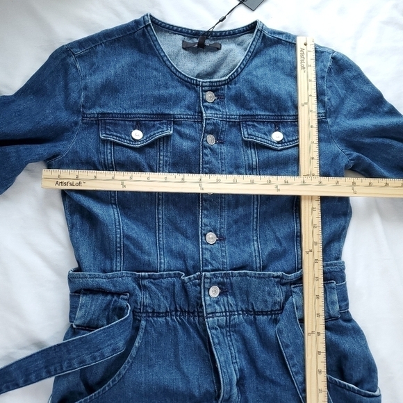 Hudson Blouson Sleeve Paper Bag Denim Longsleeve Dress - Medium Indigo Blue - Picture 9 of 16